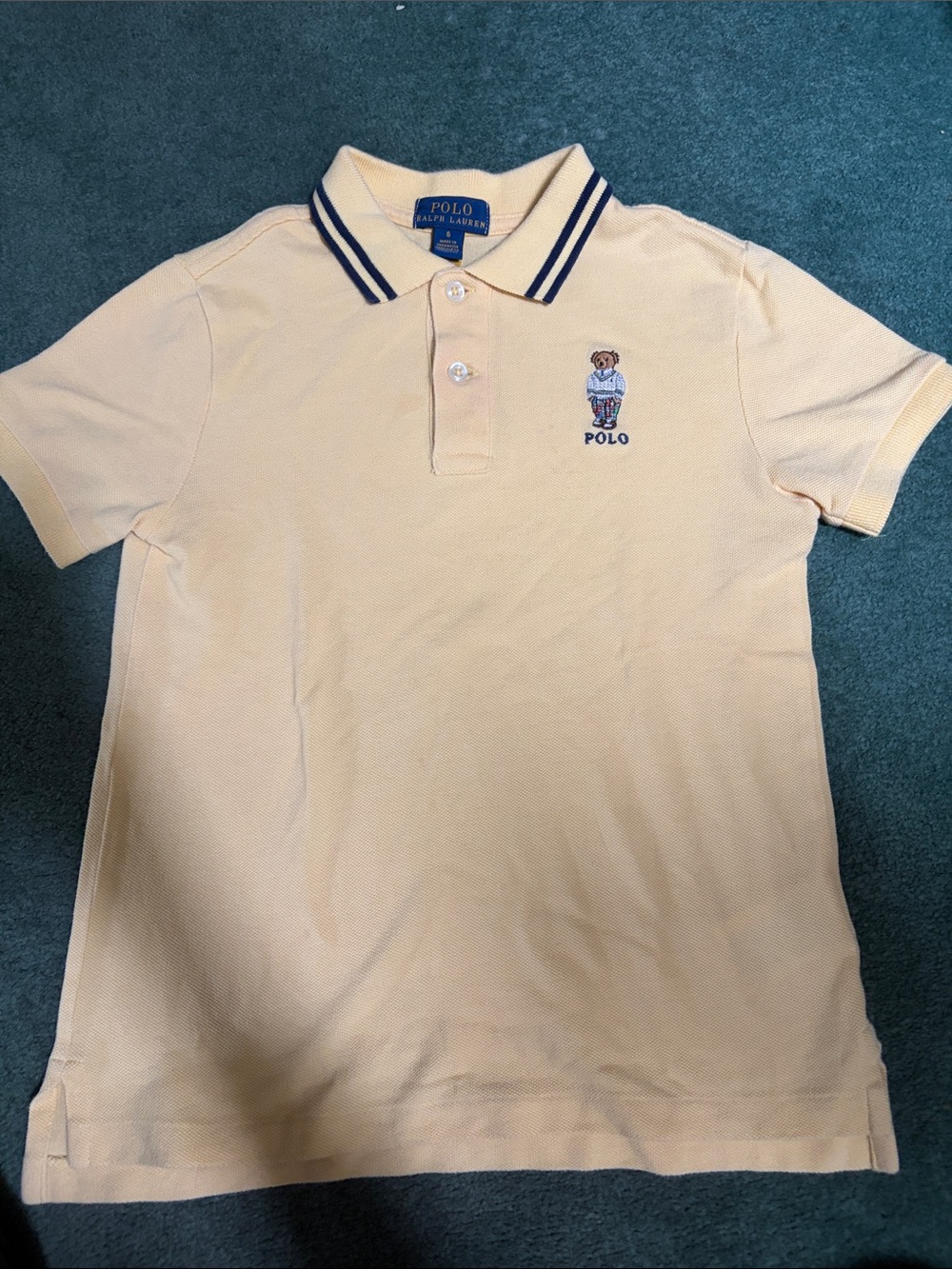 Polo by Ralph Lauren Pale Yellow Bear Polo with Navy Trim